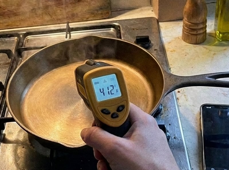 Zoomed in on the thermometer screen over the iLume's cooking surface: 412°F.